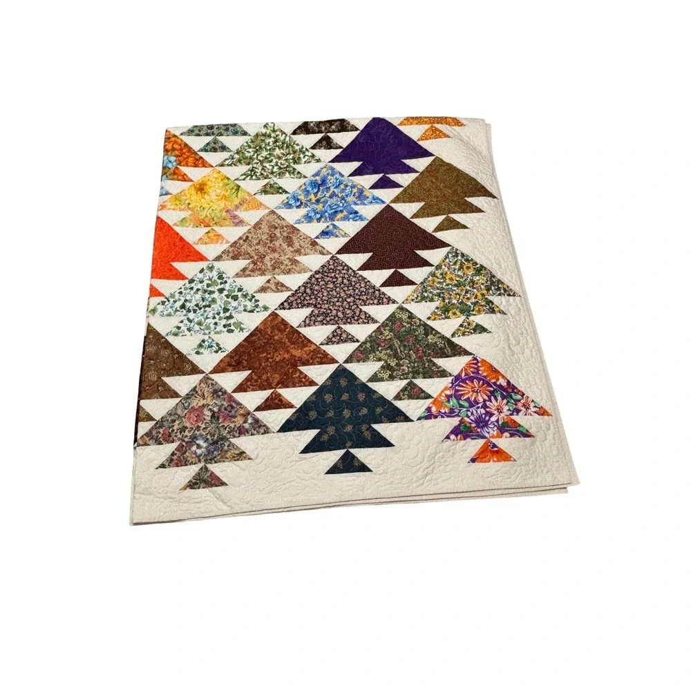 Handmade‎ Patchwork Quilt Colorful Tree Mountain Pattern Multi Scrap Quilt Throw